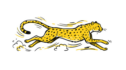 Stylized running cheetah cartoon illustration with speed lines. © rodin