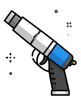 Futuristic Ray Gun Pointing Upward Against Plain White Background