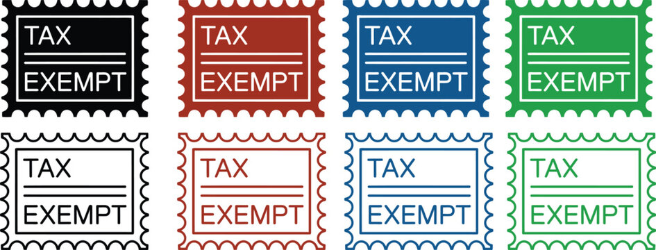 A collection of colorful tax exempt stamps on a white background