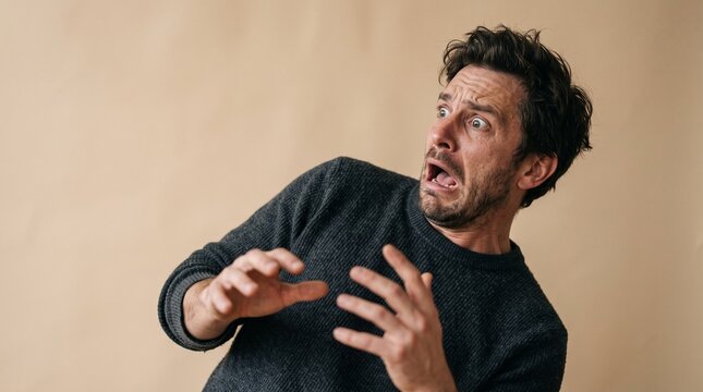 Man Expressing Fear and Shock with Wide Eyes and Open Mouth