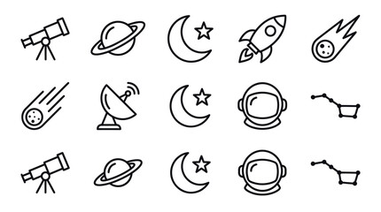 Astronomy and outer space exploration icon set. © ULFAITA