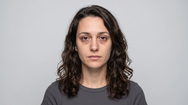 Woman with dark circles under eyes looking tired and stressed