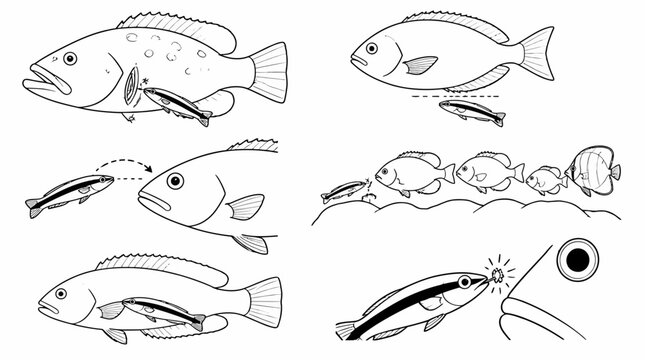Cleaner Wrasse Fish Symbiosis Illustration, Marine Biology Concept