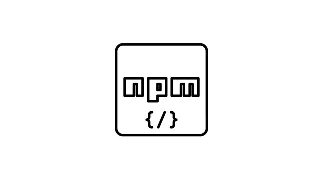NPM Logo with Code Brackets Icon, Node Package Manager Symbol, Minimalist Design