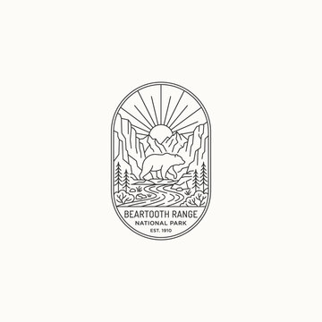 Beartooth Range National Park Bear Line Art Logo Badge