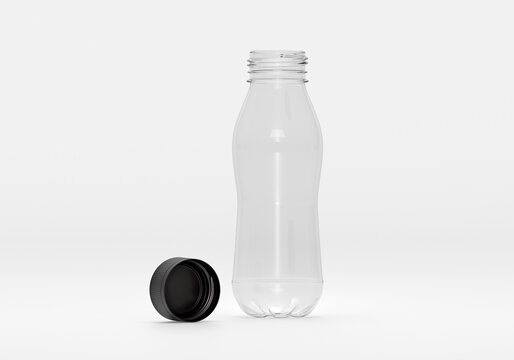 clear plastic bottle mockup with open black cap