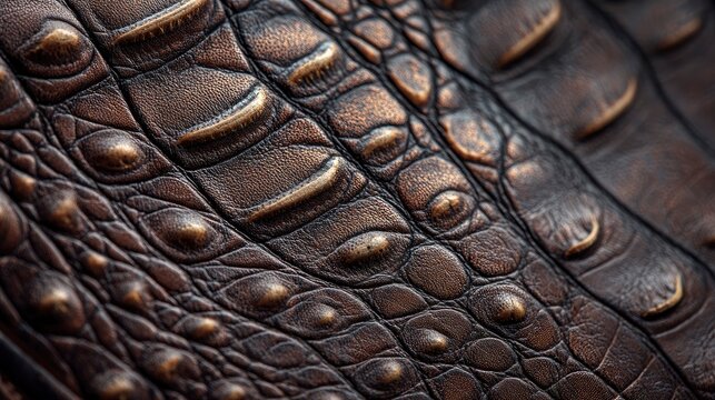 Crocodile skin texture, embossed leather pattern, dark brown luxury material, exotic fashion background, rich detail 