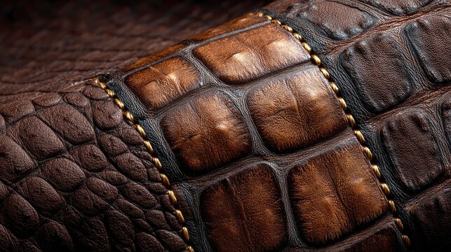 Crocodile skin texture, embossed leather pattern, dark brown luxury material, exotic fashion background, rich detail 