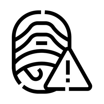 Fingerprint icon displaying a warning triangle, symbolizing biometric authentication failure, data breach alert, or access denied concepts in cyber security and digital identification systems