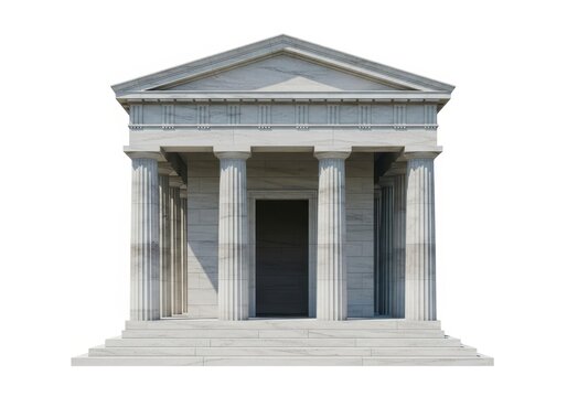 Classical Greek Temple with Marble Columns and Pediment Isolated on White Background for Architectural Design