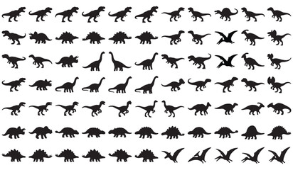 Fototapeta premium 100 Dinosaur Silhouette Bundle Vector Collection with T Rex, Triceratops, Stegosaurus and Prehistoric Dinosaur SVG Set