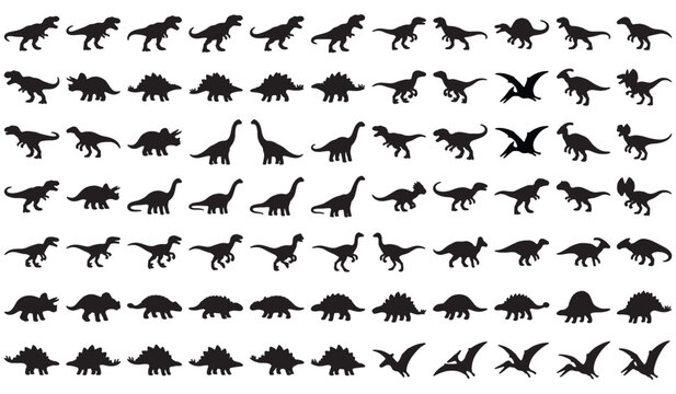 100 Dinosaur Silhouette Bundle Vector Collection with T Rex, Triceratops, Stegosaurus and Prehistoric Dinosaur SVG Set