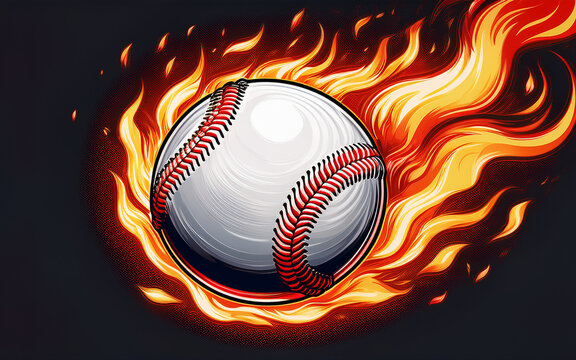 Abstract baseball ball engulfed in fierce blue and orange fire flames.