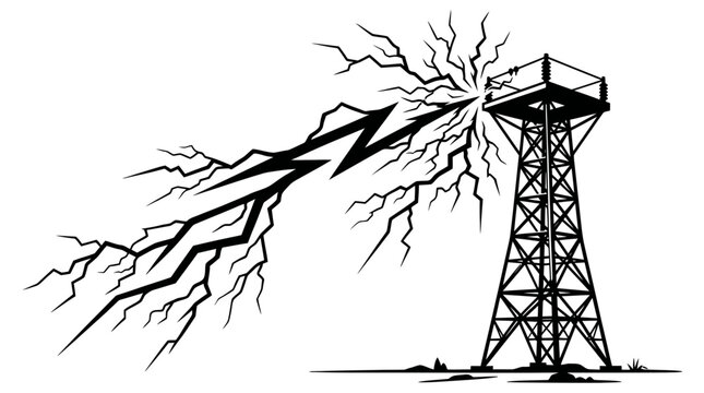 Electric power transmission tower with lightning bolt graphic illustration electricity lightning transmission