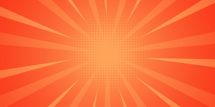 Vibrant Orange and Red Comic Pop Art Background with Dynamic Radial Sunburst Lines and Halftone Dot Pattern, Evoking Energy and Excitement