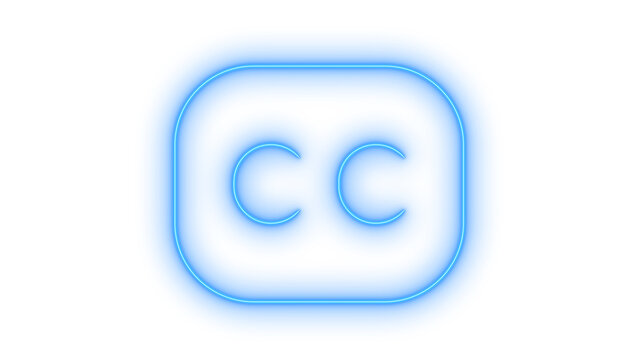 Glowing neon closed caption cc icon isolated on transparent background. Subtitle sign. Media player control. Translation button. Video accessibility.