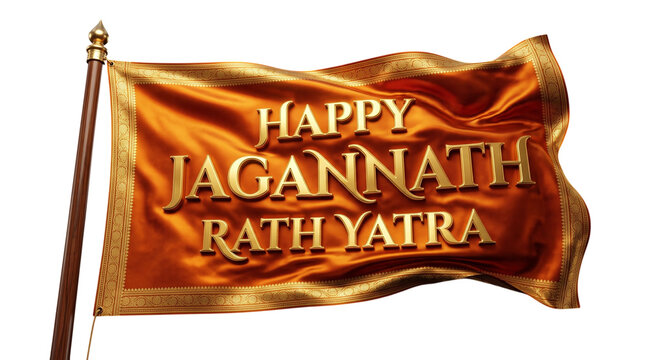 Happy jagannath rath yatra golden flag isolated on transparent background