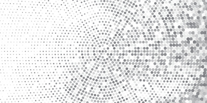 Radial halftone spotted gradient background. Dotted stains concentric texture with fading effect. Black and white circle shade wallpaper.