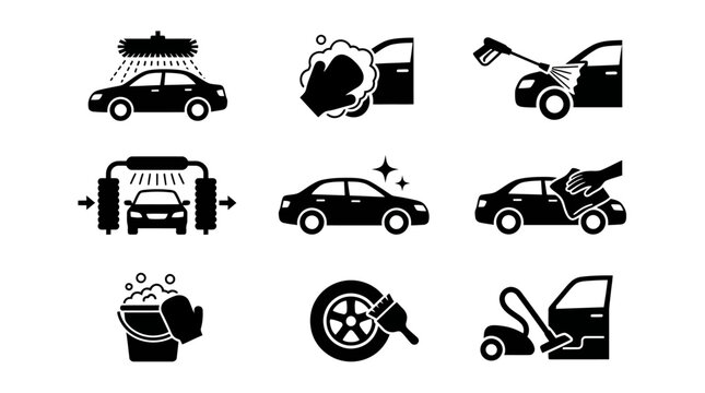 Black car service icons on white.