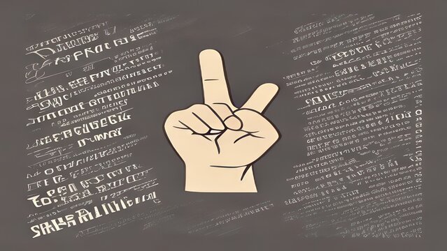 Hand showing victory sign with vintage typography background.
