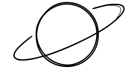 Hand drawn doodle of planet saturn with rings in black ink Vector, illustration © New Outline