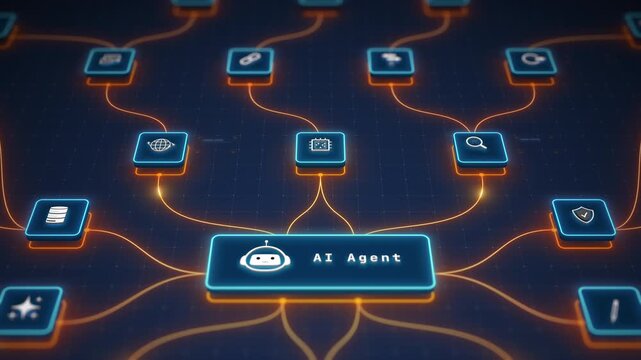 AI Agent Orchestrating Intelligent Workflow Automation Across Connected Business Applications Motion Graphics