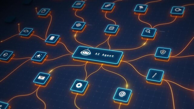 AI Agent Orchestrating Intelligent Workflow Automation Across Connected Business Applications Motion Graphics