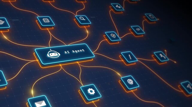 AI Agent Orchestrating Intelligent Workflow Automation Across Connected Business Applications Motion Graphics
