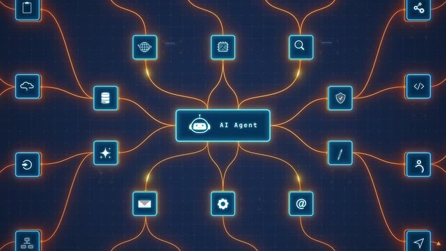 AI Agent Orchestrating Intelligent Workflow Automation Across Connected Business Applications Motion Graphics