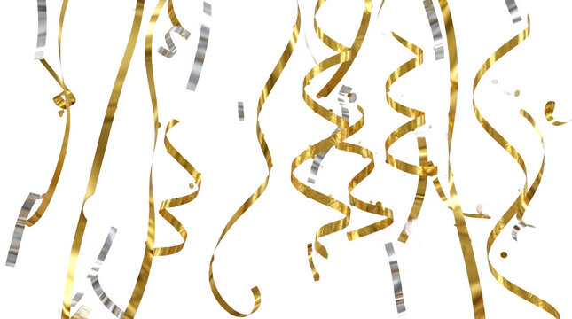 PNG Falling gold and silver party ribbons and streamers on transparent background
