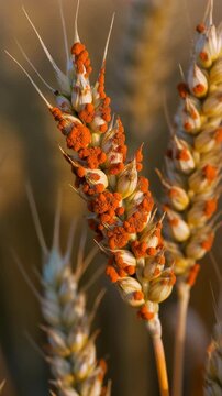 Close-up of Wheat Rust F Spores on Infected Wheat Head Showing Genetic Plant DNA Mutation Patterns in Microscopic Detail in High Resolution Stock P...