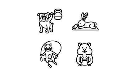 Fototapeta premium Fitness animals including dog rabbit cat and hamster icons