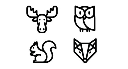 Fototapeta premium Forest animal face icons with moose owl