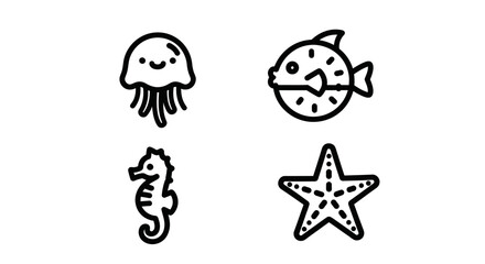 Marine life and sea creature line art icons © Bromen