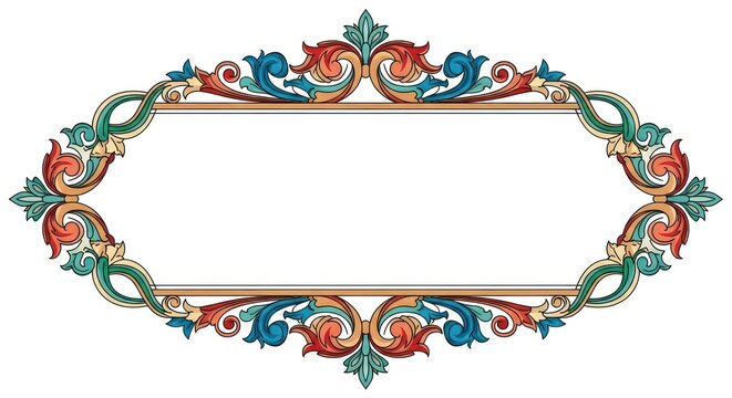 Vibrant ornamental frame with floral patterns.