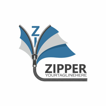This logo features a stylized zipper and accents of blue, representing modern fashion, innovation in design, and functional elegance for brands in clothing and accessories.