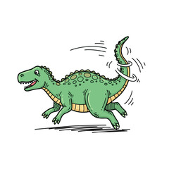 Fototapeta premium Fast green cartoon dinosaur running with waving tail.