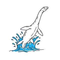 Plesiosaur marine reptile jumping out of blue water. © Bromen