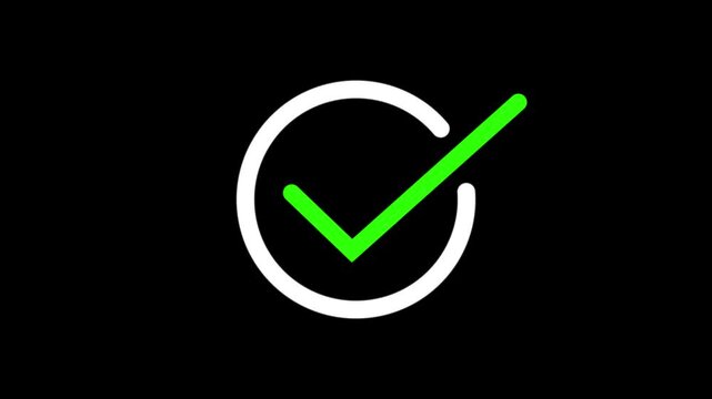 Chick mark animation on circle. tick mark symbol ok button animated on black background.on a black background,with 4K video animation.