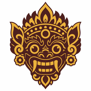 Intricate balinese mask illustration featuring elaborate tribal patterns and detailed design.