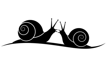 Vector illustration of a pair of stylized snail silhouettes with spiral shells and extended tentacles, isolated on a plain background for graphic design and logo branding. © angga