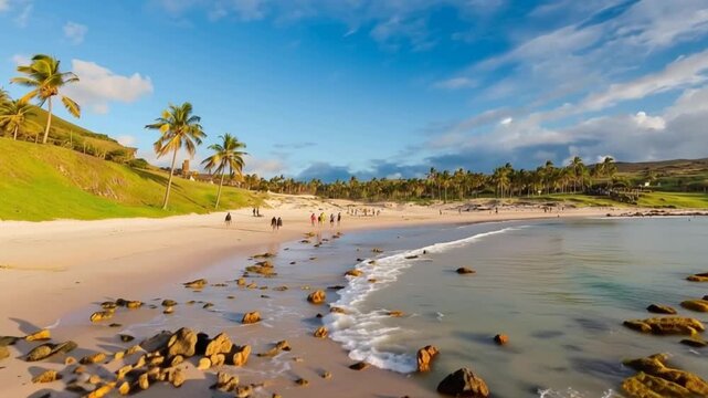 Anakena Beach on Easter Island, Rapa Nui in Chile