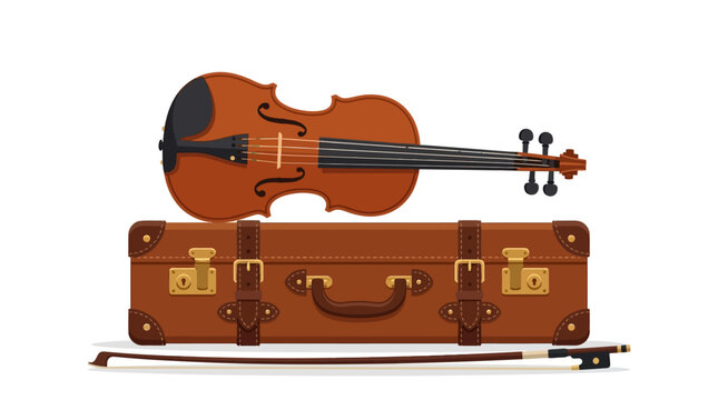 Violin on a brown leather case.