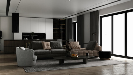 Modern Living Room Interior with Natural Light and Elegant Furniture © teeraphan