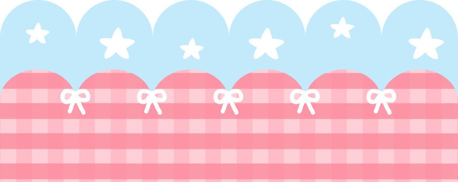 Cute Kawaii Border red gingham pattern with bow and star