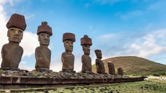 Anakena Beach on Easter Island, Rapa Nui in Chile