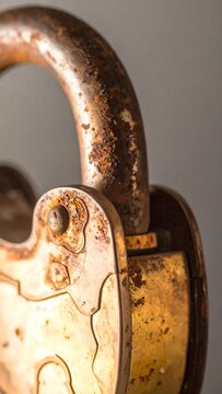 Rusty Padlock Hanging Against a Plain Background