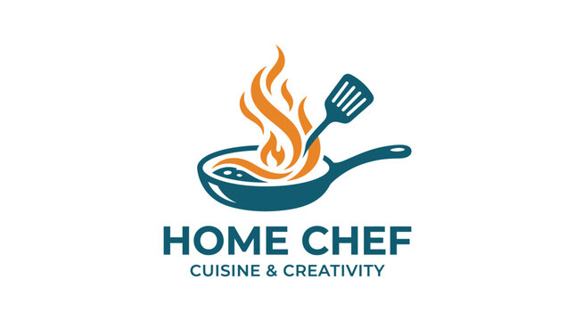 Home chef cooking logo with flame.