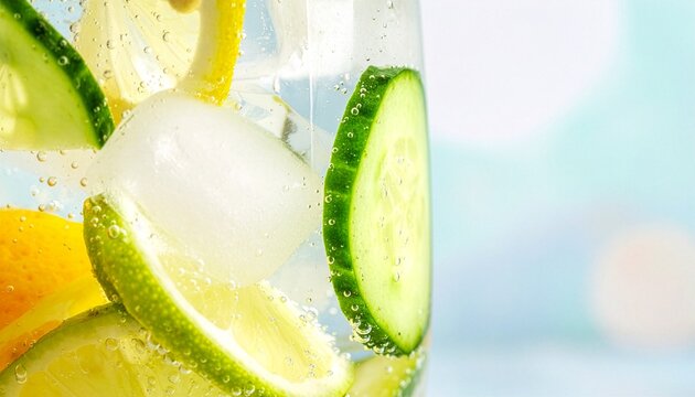 Refreshing fruit infused mineral water with lemon lime and cucumber