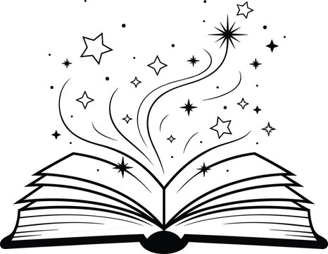 Open book with flying star black color vector on white background.